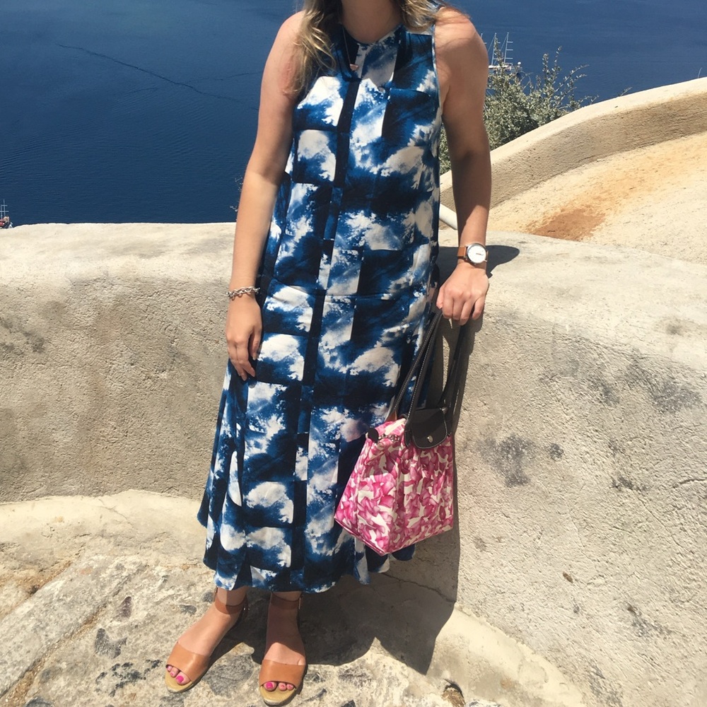 Ginger + Smart Blue and White Halter Maxi Sundress